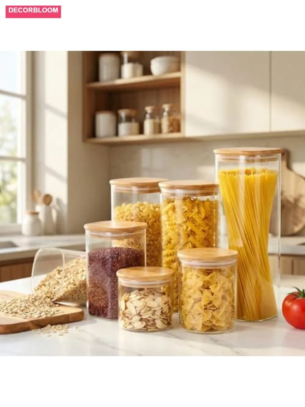 5 Pack Square Glass Jars with Bamboo Lids, Airtight Food Storage Containers